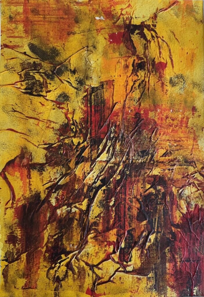 Sketch for “Urban Burn” – abstract mixed media representation of a city dissolving under heat and memory.
